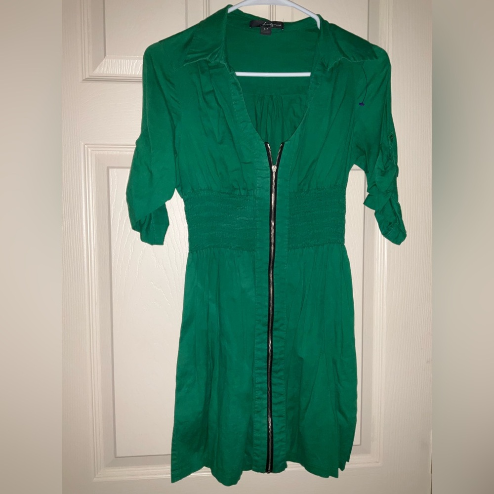 Twenty One Green Punk Mod Soft Girl Cotton Small Petite Dress Shirred Waist